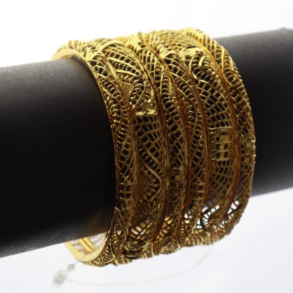 Intricate Filigree Gold Bangles Set - Image 2