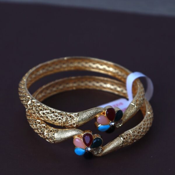 Floral Textured Gold Bangles - Image 2