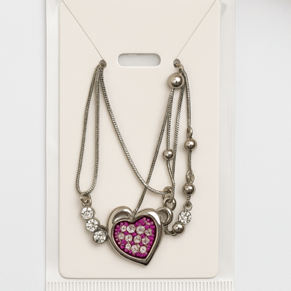 Heart Pendant Chain Bracelet with Stones - Image 2