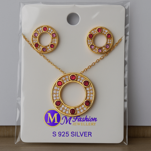 Circle Pendant Necklace and Earring Set - Image 4