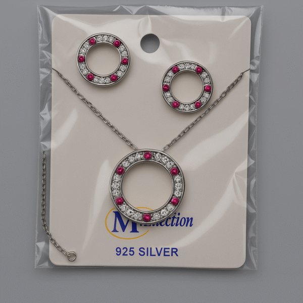 Circle Pendant Necklace and Earring Set - Image 3