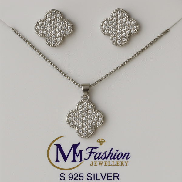 Flower Pendant Necklace and Earring Set