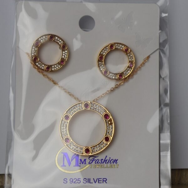 Circle Pendant Necklace and Earring Set - Image 2